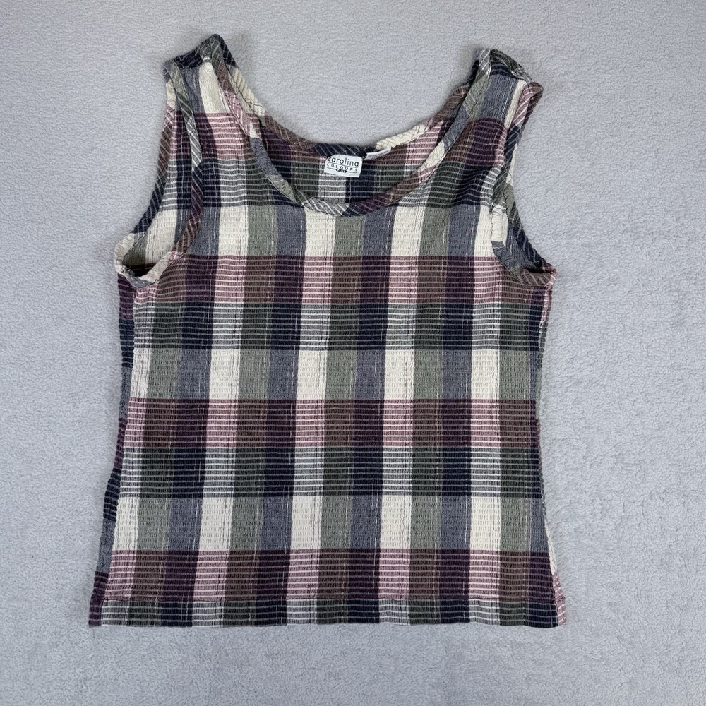 Carolina Colours Plus 18W Plaid Sleeveless Scoop Neck Cotton Top Purple Blue